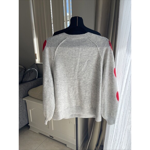 Cece Soft Gray Sweater Red Heart Raglan Pullover M - Picture 3 of 7